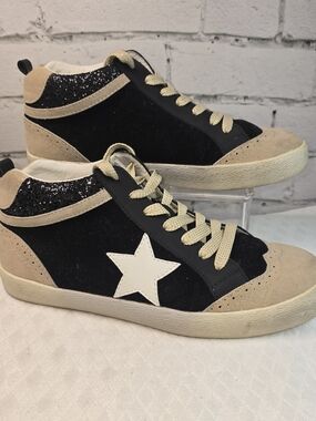 MIIM WOMENS DAISY TAKE IT BACK SNEAKERS BLACK CREAM GLITTER  SIZE 9